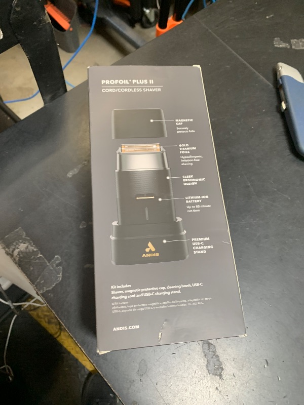 Photo 1 of Andis 563616 Pro Foil Plus II Cordless Shaver, Gold Titanium Foils, Lithium Ion Battery, Includes USB-C Charging Stand, Black