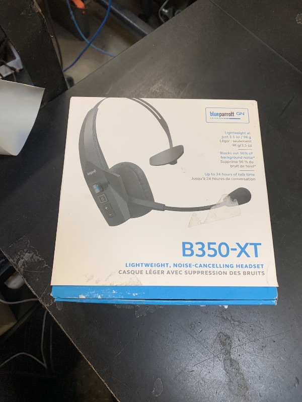 Photo 1 of BlueParrott B350-XT Mono Bluetooth Wireless Headphones 96% Noise Canceling Over Head Trucker Headset with Mic, Adjustable Lightweight Headband, IP54-Rated Protection, 24 hrs. Talk Time, Black