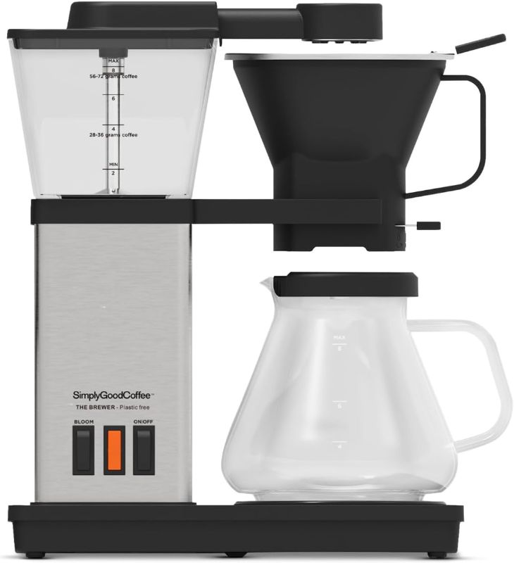 Photo 1 of SimplyGoodCoffee Coffee Maker/Coffee Machine. 8 Cup Automatic Drip Pour Over Coffee Brewer With Vinyl Wrap Custom Kit. Easy To Use, Gold Cup Standard. Silver