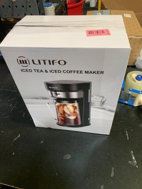 Photo 1 of LITIFO Iced Tea Maker and Iced Coffee Maker Brewing System with 2.5-quart Pitcher, sliding strength selector for Taste Customization, Stainless Steel (Black 2.0)