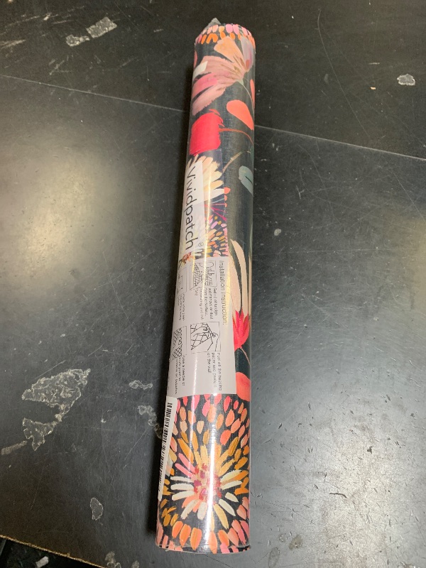 Photo 1 of Vividpatch Wallpaper Peel and Stick Floral Wall Paper Removable Waterproof Navy/Pink/Orange Contact Paper for Bedroom, Bathroom, Home Wall 17.3" x 393.7"