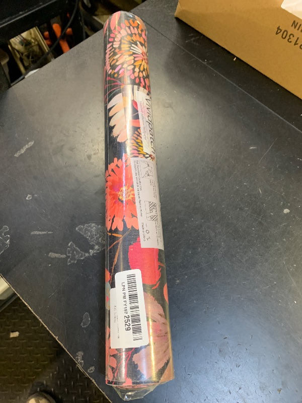 Photo 1 of Vividpatch Wallpaper Peel and Stick Floral Wall Paper Removable Waterproof Navy/Pink/Orange Contact Paper for Bedroom, Bathroom, Home Wall 17.3" x 393.7"