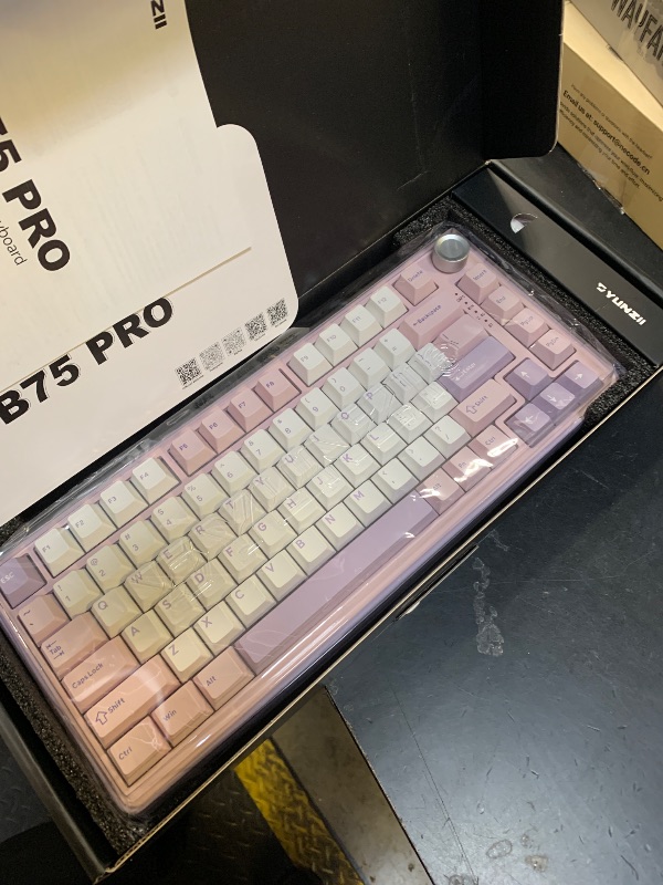 Photo 1 of YUNZII B75 PRO Wireless Mechanical Keyboard,75% Layout with Knob,Hot Swap Gasket Custom Structure,Creamy Pre-lubed Switches,RGB Backlit,Bluetooth/Type-C/2.4G for Win/Mac(Milk Switch,Purple)