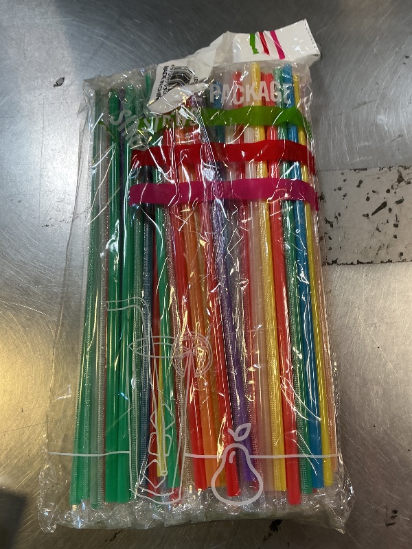 Photo 1 of [Individually Wrapped] 100 Pcs Colorful Flexible Plastic Straw,Colorful Disposable Bendy Party Fancy Straws 13 Inch Extra Long Straws Party Decorations