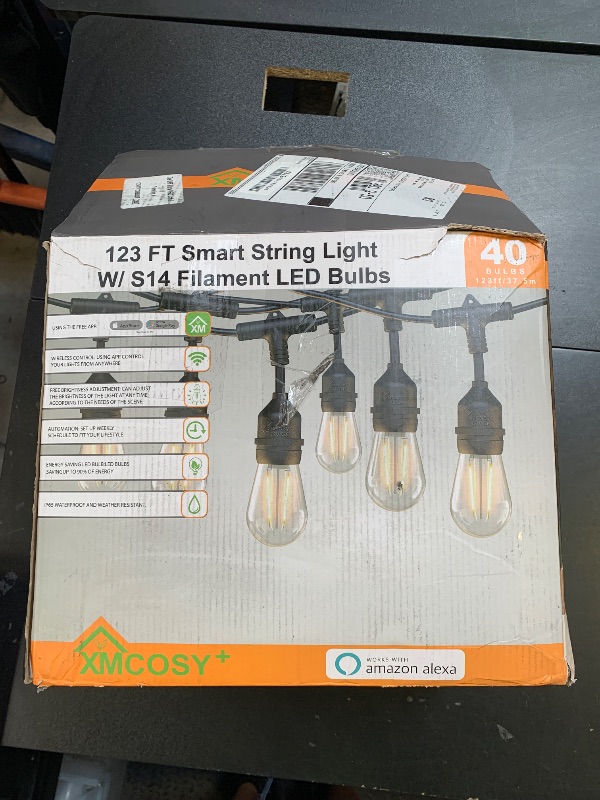 Photo 1 of XMCOSY+ Smart Outdoor String Lights, 123Ft LED Patio Lights Waterproof IP65, App Control, Compatible with Alexa, Dimmable Edison Bulbs Outdoor Light for Yard Porch Bistro Outside