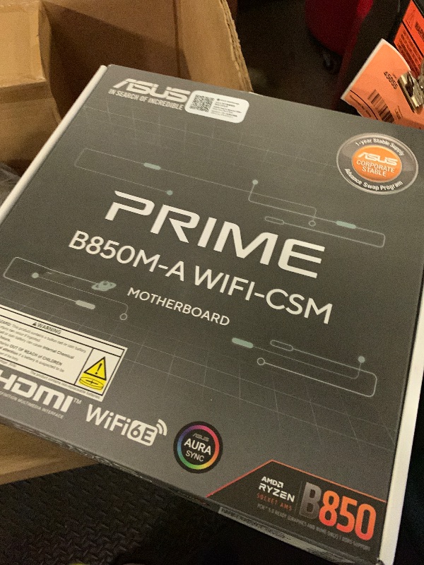 Photo 1 of ASUS Prime B850M-A WiFi-CSM AMD AM5 B850 mATX Motherboard, DDR5, PCIe 5.0 Ready, 3X M.2, Wi-Fi 6E, 2.5Gb LAN, DisplayPort, HDMI™, USB Type-C®, ASUS Control Center Express Remote IT Management