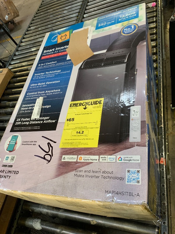 Photo 1 of Midea Duo 14,000 BTU (12,000 BTU SACC) High Efficiency Inverter Ultra Quiet Portable Air Conditioner, with Heat up to 550 Sq. Ft., Works with Alexa/Google Assistant, with Remote Control & Window Kit