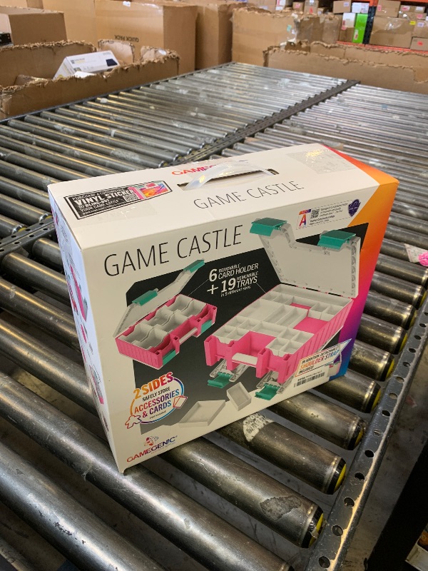 Photo 1 of Gamegenic Game Castle - All-in-One Double-Sided Storage Case for Cards and Gaming Accessories, 19 Removable Trays in 5 Sizes, Ideal for Cards, Tokens, Dice and Tools, Pink/White/Teal Color, Made