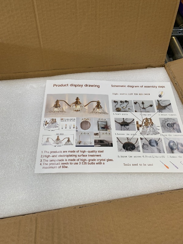 Photo 1 of XIEDUN Brass 3 Light Vanity Light Vintage Bathroom Vanity Light Fixture