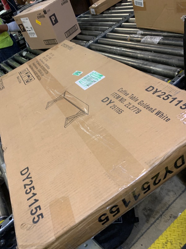 Photo 1 of Wolawu Coffee Table Living Room Table White Center Table, Simple Modern Faux Marble Rectangular Tea Tables with Sturdy Gold Metal Frame,Industrial Wooden Coffee Table for Bedroom Home Office