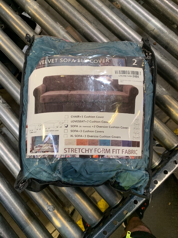 Photo 1 of ZNSAYOTX Oversized Velvet 3 Piece Couch Cover with 2 Extra Large Seat Cushion Covers Stretch Sofa Cover for 2 Cushion Couch Thick Soft Loveseat Sofa Slipcover (Peacock Blue), 72"-92"(2 Cushions)