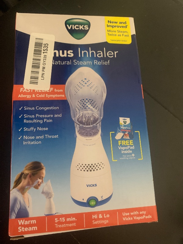 Photo 1 of Vicks Sinus Inhaler, New & Improved Non-Medicated Steam Inhaler for Sinus Relief, Allergies, Congestion & Colds, Vocal Steamer, Soothes Nasal & Throat Passages, Works with VapoPads (1 Included)