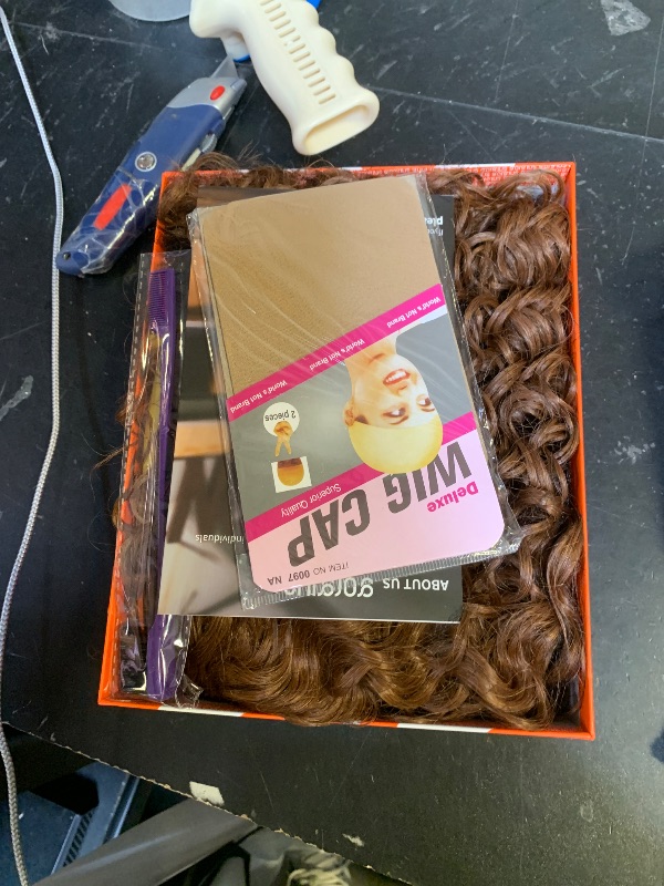 Photo 1 of GORGIUS Glueless Water Wave Lace Front Wigs Brown Synthetic Curly Wig Pre Cut Pre Plucked Side Parted Hairline 20 Inch