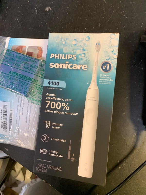 Photo 1 of Philips Sonicare 4100 Series Electric Toothbrush - Sonic Toothbrush with Advanced Sonic Technology, Pressure Sensor, Two Intensity Settings, Smartimer & Quadpacer, White, Model HX3681/23