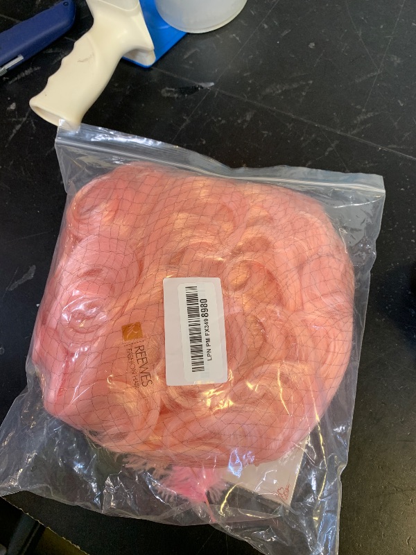 Photo 1 of R REEWES FASHION HAIR Beehive Wig Victorian Style Pink Short Curly Wig with Pink Feather, Rose and Butterfly Accessories Queen Cosplay Halloween Costume Wigs For Women