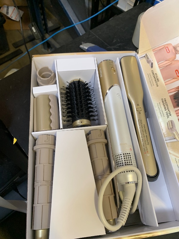 Photo 1 of Shark Glam Ceramic & Powerful Air Styling & Drying System, with Silki Straightener & Shark Glossi Air Glosser, for Drying, Curling, Straightening & Glossing, Gold, HD6051S (Straight & Wavy Hair)