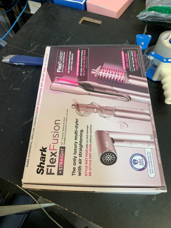 Photo 1 of Shark FlexFusion Hair Straightener & Powerful Hair Dryer with Fusion Hair Brush, Ceramic Air Styler with Auto-Wrap Curlers & Concentrator, Ceramic Plates, Cosmic Blush HD641S