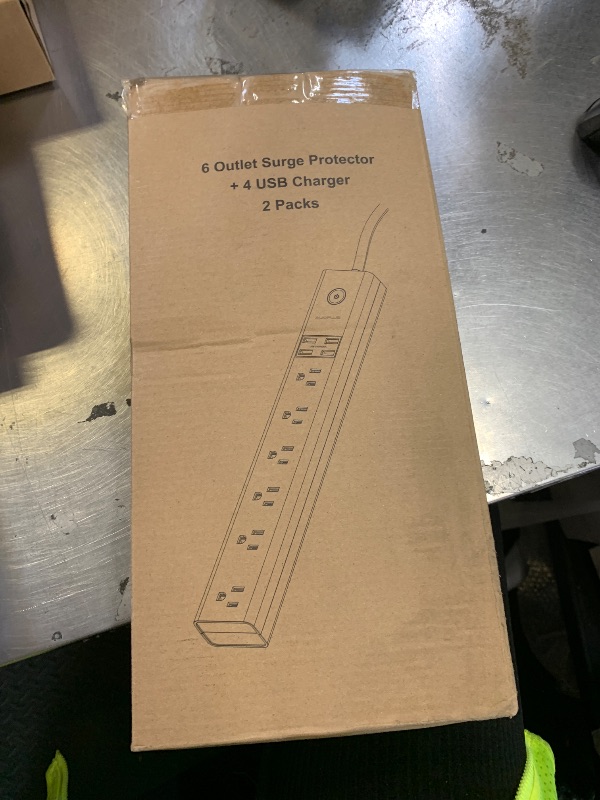 Photo 1 of 2 Pack Power Strip Surge Protector Flat Plug - 6 Widely Spaced Outlets 4 USB Charging Ports, 2100J/10A with 6Ft Long Extension Cord, Overload Surge Protection, Wall Mount for Home Office