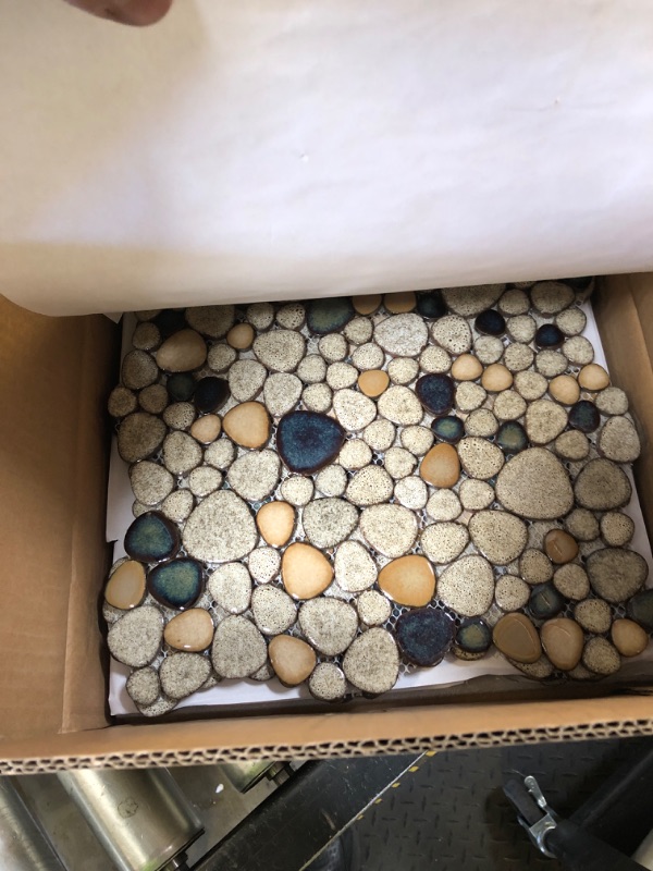 Photo 1 of Primoon Pebble Stone Mosaic Tiles 5 Sheets, Beige Tan Brown Ceramic Mosaic Sheets Mesh Mounted 12x12, Glazed Porcelain Tile for Shower Floor Kitchen Bathroom Accent Wall Backsplash ?5 Sheets?