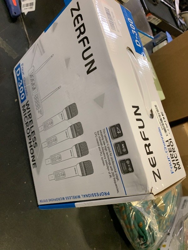 Photo 1 of ZERFUN Rechargeable Wireless Microphone System 4 Channel Pro, UHF Handheld Cordless Mics with VOL Echo Treble BASS Control, LCD Display, Frequency Lock, XLR, 1/4, 1/8 Output, D-300, Grey&Red