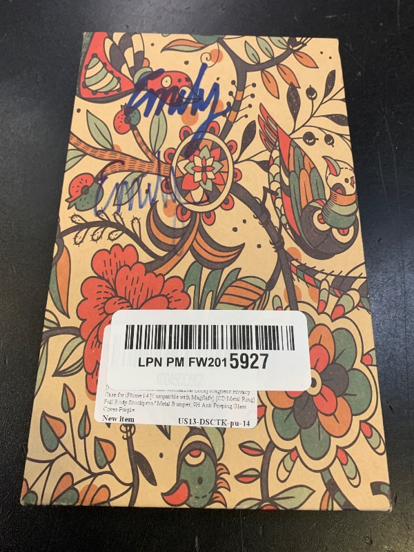 Photo 1 of SIYUKBM [Full Camera Protection& Mechanical Lock] Magnetic Privacy Case for iPhone 14 [Compatible with MagSafe] [CD Metal Ring] Full Body Shockproof Metal Bumper, 9H Anti Peeping Glass Cover-Purple