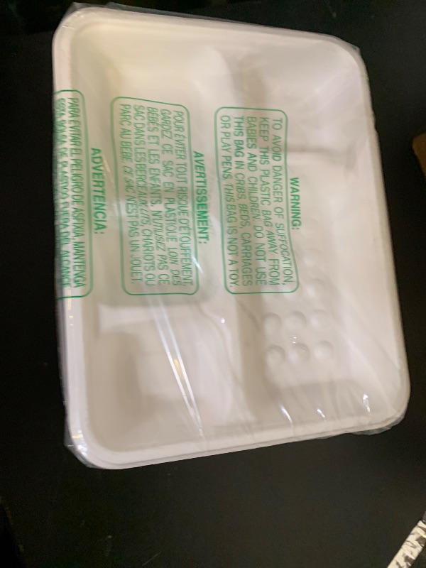 Photo 1 of Qi Boo Compostable 5 Compartment Paper Plates Disposable, 11 * 8.6 inch, [50-Pack] Heavy Duty Plates with Deep Dividers, Sturdy School Lunch Trays, White Large Paper Dinner Plates for Buffet Party