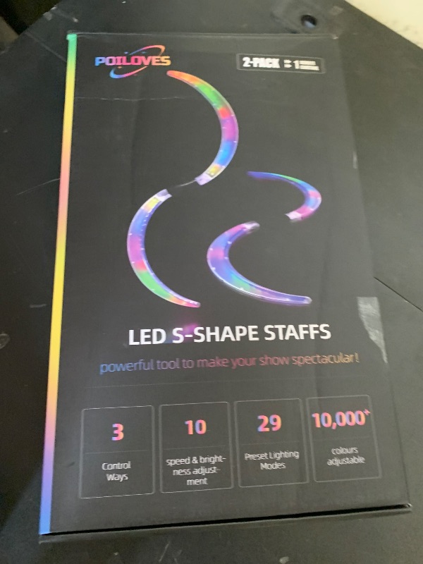 Photo 1 of POILOVES LED POI Staffs S-Shape with 241 Color Light Modes USB Rechargeable Magic LED S-Staffs Customized Colors, Profound Visual Effect