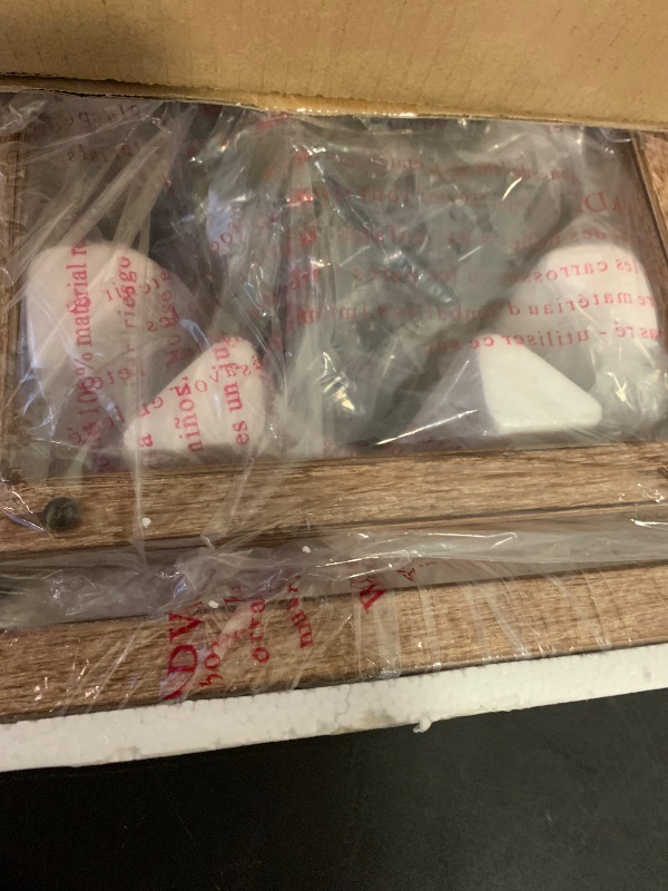 Photo 1 of 4 Light Farmhouse Chandelier, Lantern Ceiling Light Fixture with Brushed Rustic Wood Metal Cage and Adjustable Chain, E12 Base Geometric Hanging Lights for Dining Room Kitchen Island Entryway, Indoor