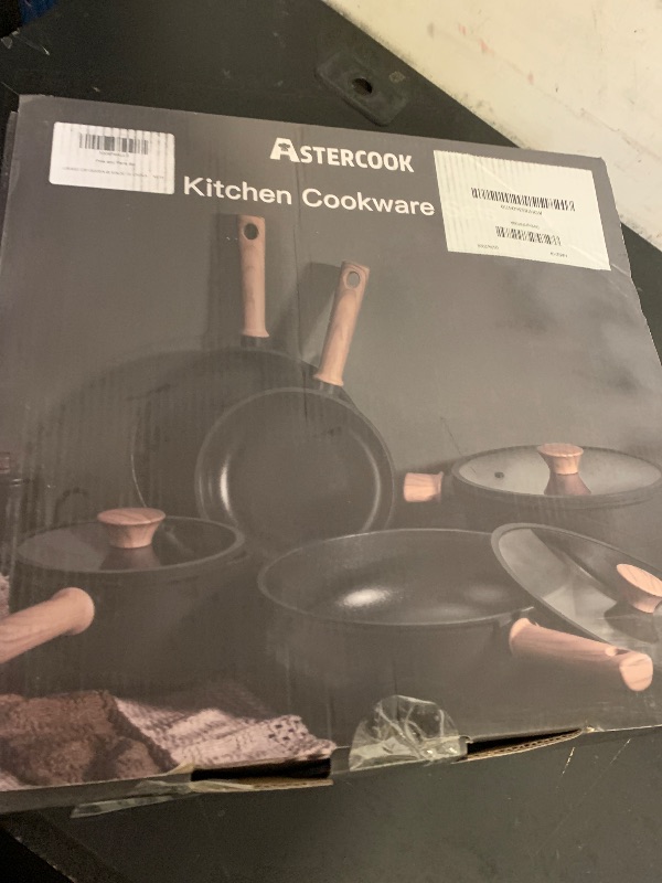 Photo 1 of Astercook Non Stick Pots and Pans Set, Healthy Non-Toxic Titanium Induction Kitchen Cookware Sets for Cooking with Frying Pans, PFAS/PTFE/PFOA & PFOS Free, Black, 19 Pcs