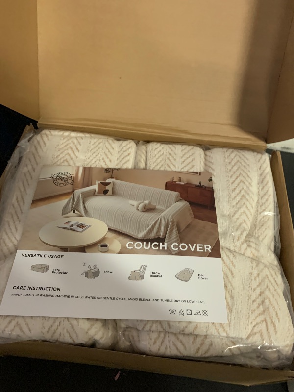 Photo 1 of Houmiggle Sectional Couch Covers 2 Pieces with Herringbone Pattern, Washable L Shaped Couch Cover Blanket for Sectional Sofa, Sofa Protector Slipcovers, XX-Large: 71"x118"+71"x118", Cream Khaki