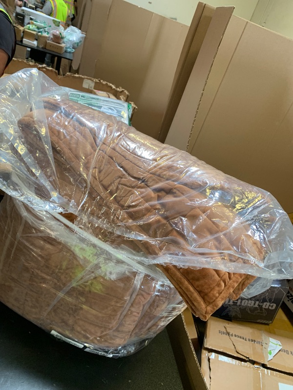 Photo 1 of LEAONME Velvet Quilt Oversized California King-120''x120'', Lightweight Caramel Velvet Comforter Set with 2 Pillow Shams, Oversized Bedspread Coverlet Quilted Bedding Set for All Season