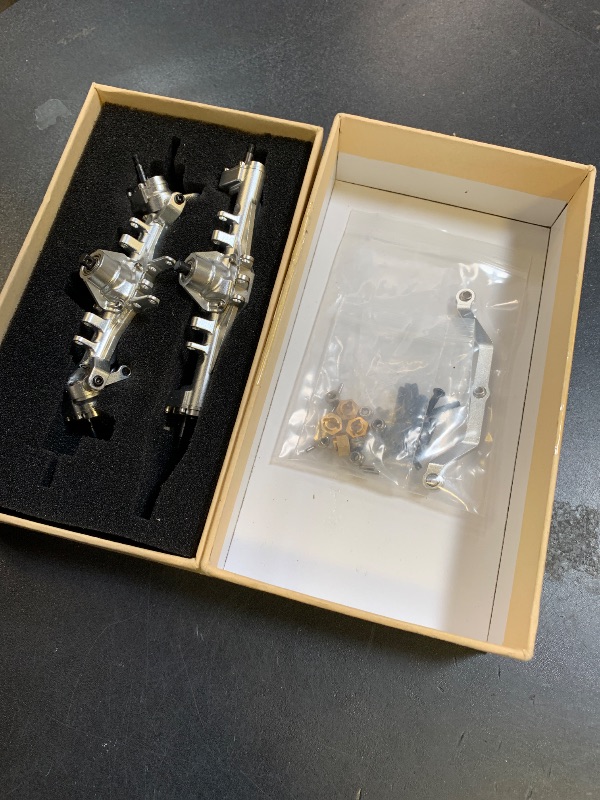 Photo 1 of AMK Aluminum TRX4M Axles, CNC TRX4M Portal Axles Front & Rear Set with Steering Link, Aluminum Alloy Housing with Brass Hex for 1/18 RC Crawler TRX4M Defender Bronco Upgrade Parts (Silvery)