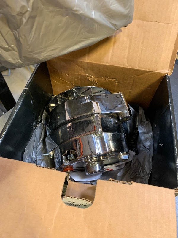 Photo 1 of Powermaster Alternator, GM Original Look, 12SI, 100 amps, 12V, 1-Wire / 3-Wire, Single V-Belt Pulley, Straight Mount, Aluminum Case, Chrome, GM, Each