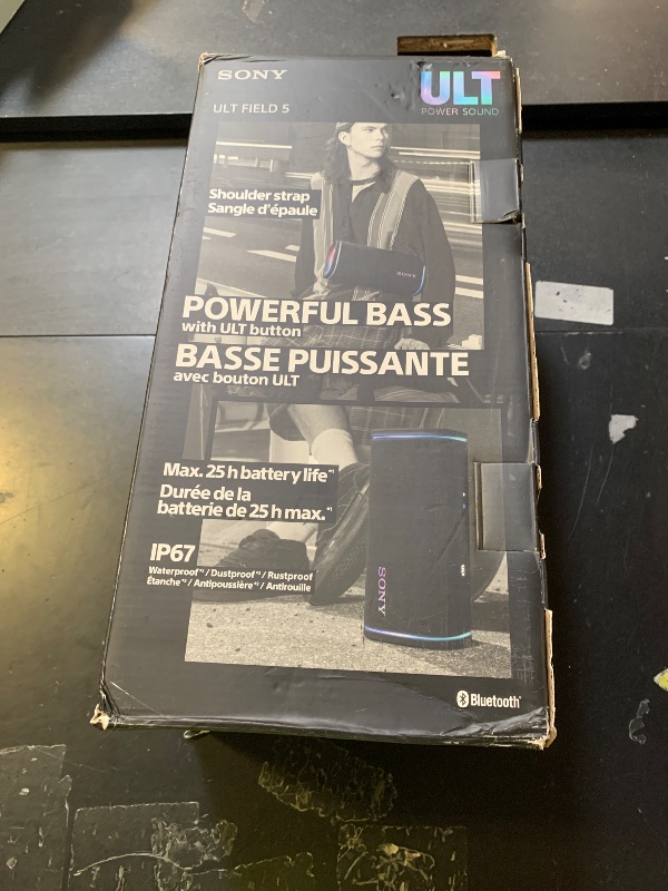 Photo 1 of Sony ULT Field 5 Wireless Portable Bluetooth Speaker, IP67 Waterproof, Dustproof, and Rustproof with Enhanced Bass, 25 Hour Battery, 360° Party Light, and Shoulder Strap (SRSULT50B), Black