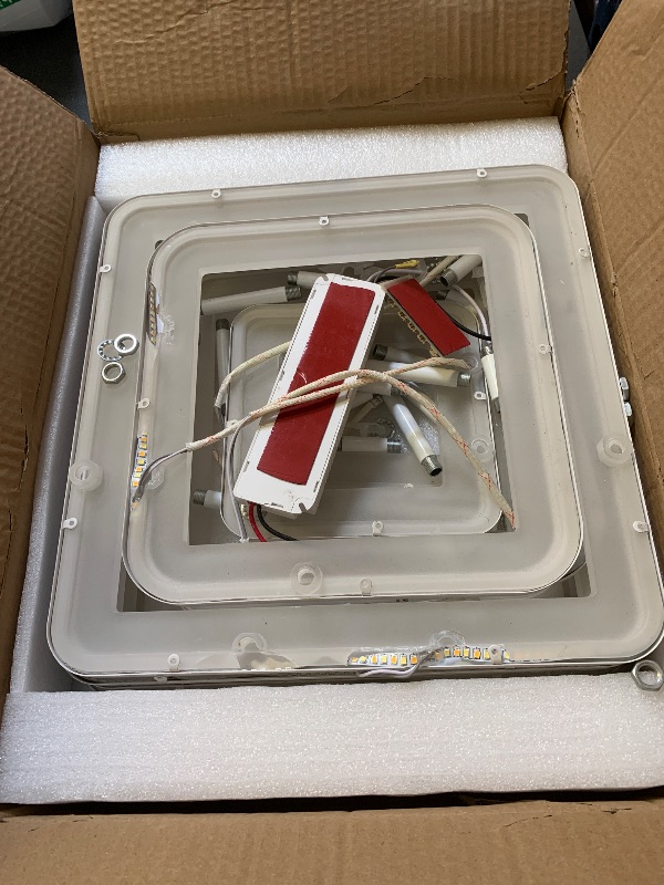 Photo 1 of Shine LUEST Modern Ceiling Light, 39.4'' Dimmable LED White Flush Mount Ceiling Lights with Remote Acrylic Round Ceiling Lamp Fixture for Low Ceiling Bedroom Living Room Dining Room, 100W