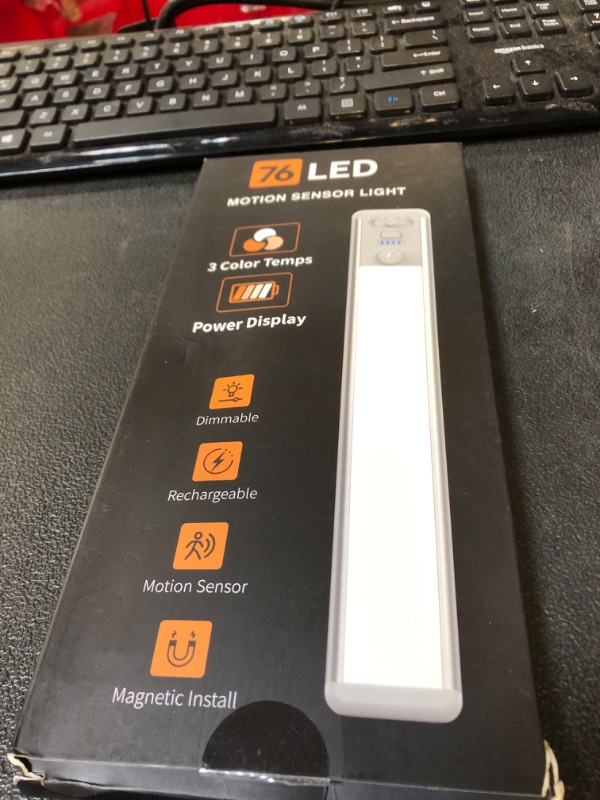 Photo 1 of Under Cabinet Lighting Wireless, Rechargeable Motion Sensor Light Indoor, 3 Color Dimmable Closet Light Battery Operated with LED Power Display, Magnetic Under Counter Lights for Kitchen, Home (3Pack)