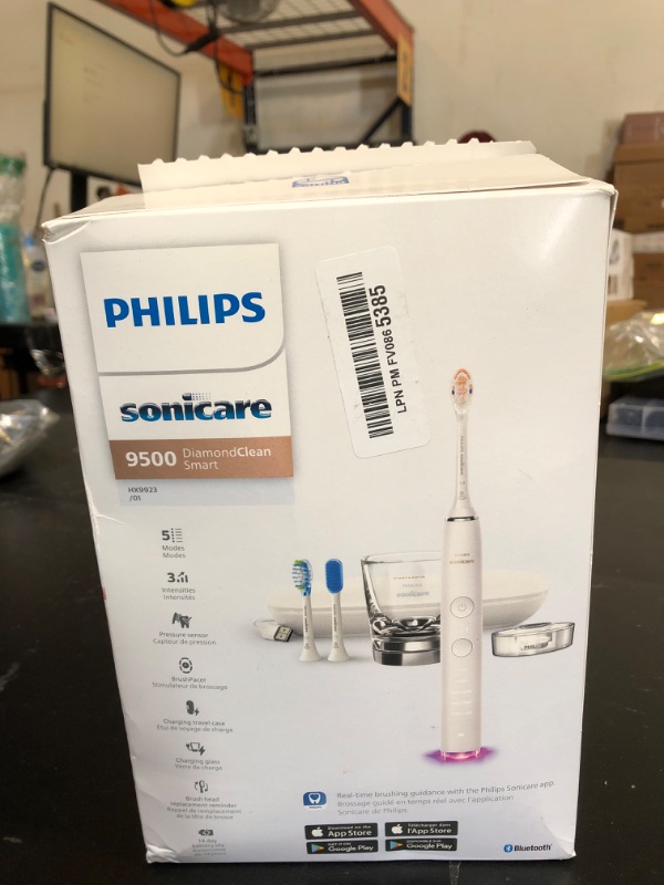 Photo 1 of Philips Sonicare DiamondClean Smart 9500 Electric Toothbrush, Sonic Toothbrush with App, Pressure Sensor, Brush Head Detection, 5 Brushing Modes and 3 Intensity Levels, White, Model HX9923/01