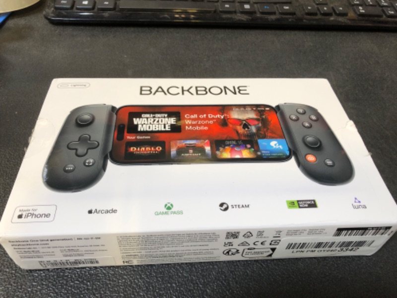 Photo 1 of BACKBONE One Mobile Gaming Controller for iPhone 14 & Older (Lightning) 2nd Gen, Phone Controller, Play Xbox, PlayStation, PC, App Games & More (With 3 Months of Apple Arcade Access)