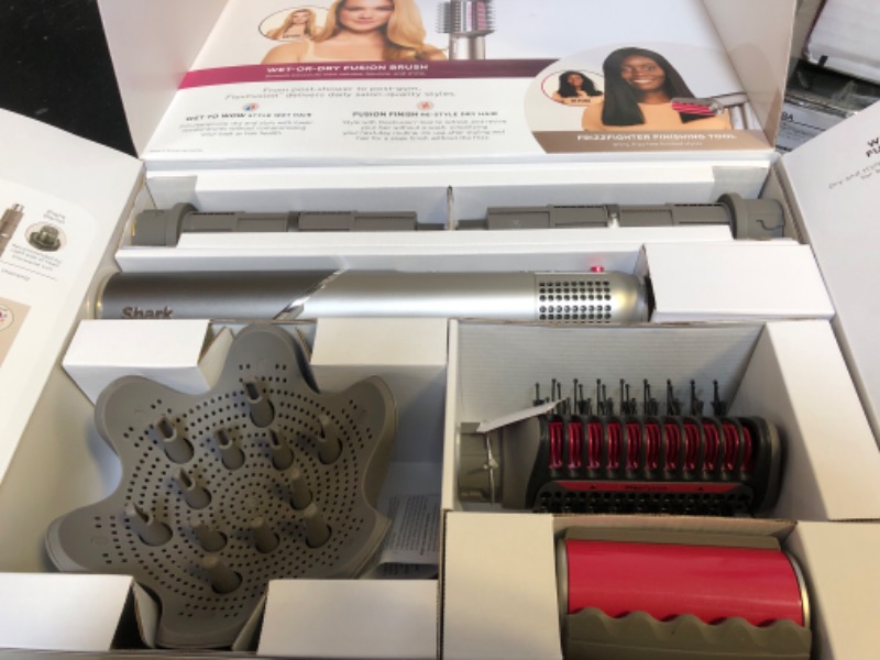 Photo 1 of Shark FlexFusion Hair Dryer with Fusion Hair Brush, Diffuser, Ceramic Air Styler with Auto-Wrap Hair Curlers, Ceramic Plates, Metallic Mist HD642