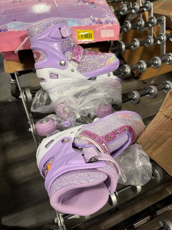 View 3 of ** USED** VleoX Roller Skates for Girls Kids Child Beginners, 4 Size Adjustable Light up Wheels Fun Illuminating Purple Pink Skates for Boys Toddlers Patines