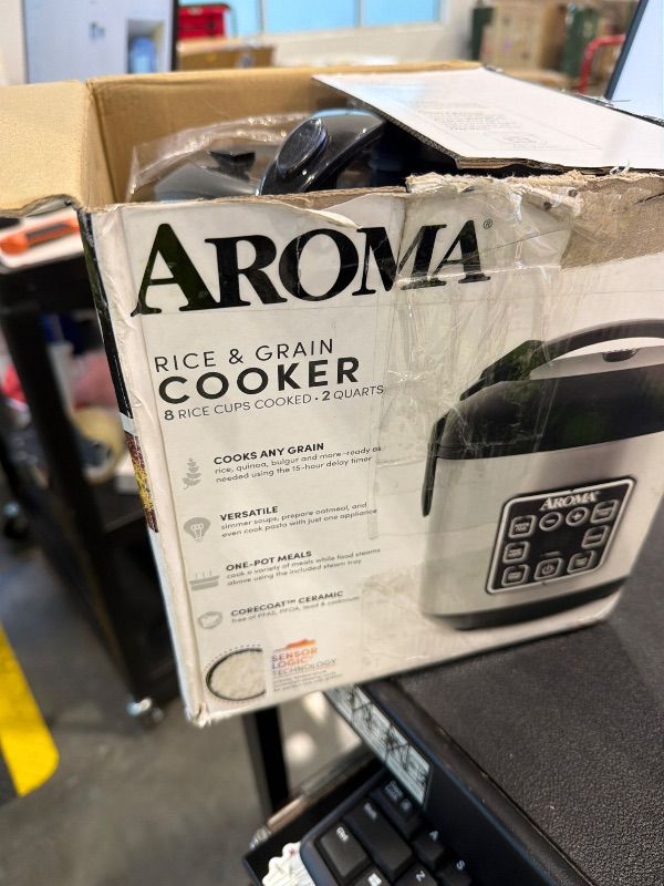 Photo 1 of **UNTESTED**
AROMA Digital Rice Cooker, 4-Cup (Uncooked) / 8-Cup (Cooked), Steamer, Grain Cooker, Multicooker, 2 Qt, Stainless Steel Exterior, ARC-914SBD
