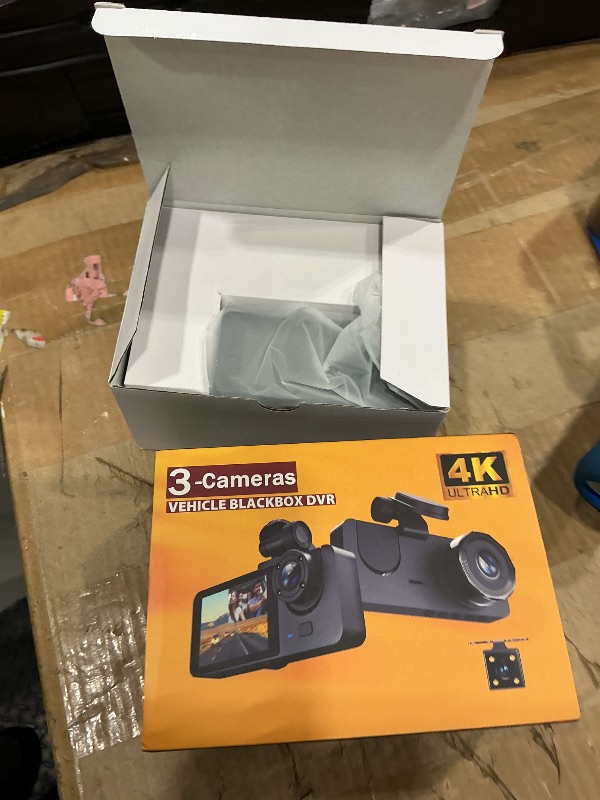 Photo 1 of **UNTESTED**
Dash Cam Front and Rear Inside 3 Channel, 4K Full UHD Dash Camera for Cars Built-in 32GB Card with IR Night Vision, 24 Hours Recording, Loop Recording, G-Sensor (Black)