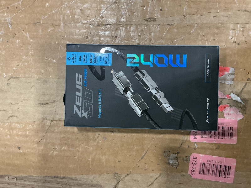 Photo 1 of **UNTESTED**
Futurizta Tech® Zeus-X Go Ultra 6 in 1 Keychain Universal Cable 240W 10Gbps USB3.1 USB-C, Lightning, Micro-USB, USB-A (Apex Silver, 0.5m/1.64ft)
