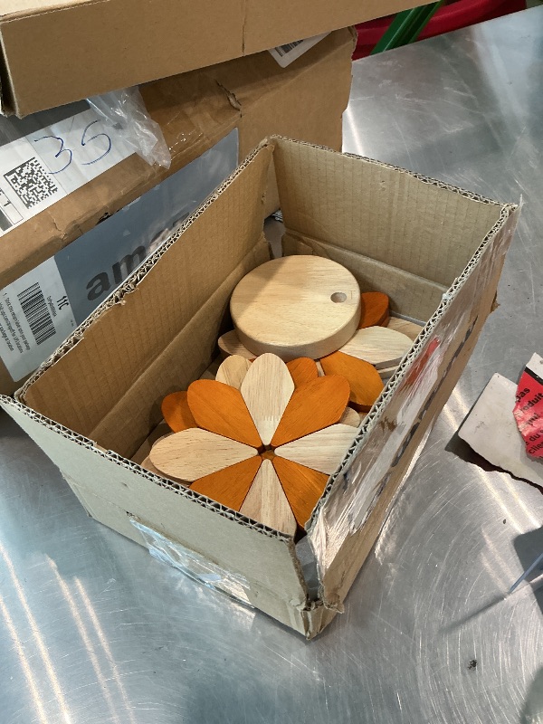 View 2 of *MISSING PARTS - see clerk notes*
Sunflower Wooden Trivets for Hot Dishes Set of 5 — Beech Wood Heat Resistant Trivet Mats for Hot Pots Pans Bowls Teapots, Foldable Flower Coasters with Tree Stand Holder, Housewarming Kitchen Gift