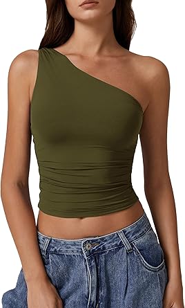 Photo 1 of **UNTESTED**
QINSEN Women's One Shoulder Tank Tops Double Lined Sleeveless Slim Fit Cropped Tee Shirt Y2k Tops