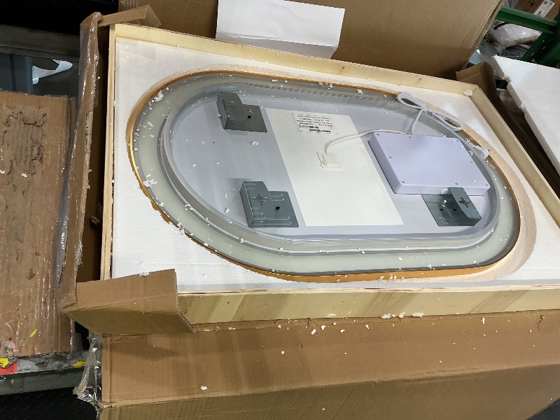 Photo 1 of ***VIEW ALL IMAGES*** TheiaMo Oval LED Bathroom Mirror, 32"x20" Lighted Wall Mounted Vanity Mirror with Metal Frame, Anti-Fog IP66 Waterproof Smart Mirror, Memory Function, (Horizontal or Vertical), Gold