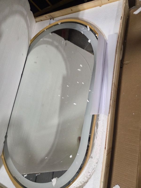 Photo 1 of ***VIEW ALL IMAGES*** TheiaMo Oval LED Bathroom Mirror, 32"x20" Lighted Wall Mounted Vanity Mirror with Metal Frame, Anti-Fog IP66 Waterproof Smart Mirror, Memory Function, (Horizontal or Vertical), Gold
