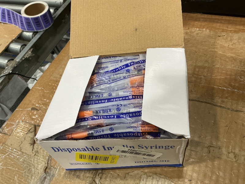Photo 1 of 0.5ml Syringe with Cap, 31G 1/4" 6mm 1/2cc Syringes, Disposable Individual Package, Pack of 100