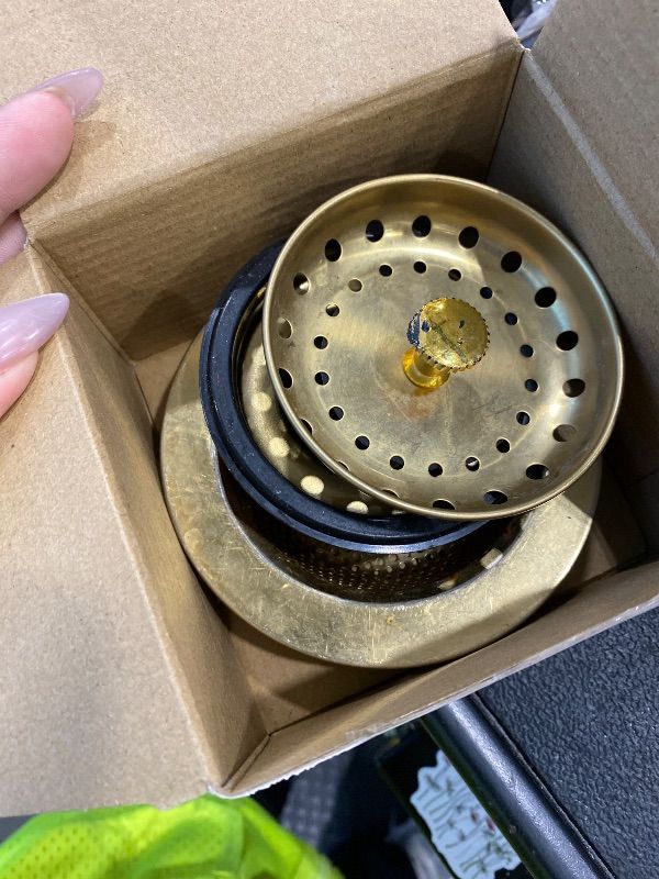Photo 1 of *MAJOR DAMAGE*
Mudder 3 Pcs Kitchen Sink Drain Strainer and Stopper Stainless Steel Garbage Disposal Plug with Handle Universal Anti-Clogging Kitchen Sink Filter Sieve Basket Strainer(Antique Gold)