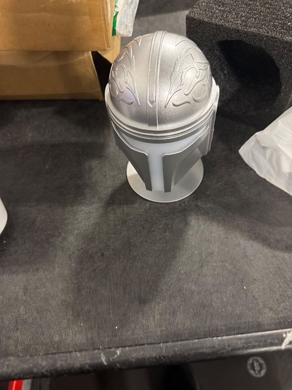 Photo 1 of ****MISSING REMOTE****UPlee Wars Helmet Night Light, Hand-Polished Metal Material Decor, Color Changing Cute Nightlight, Rechargeable Desk Lamp, Collectible Gift Idea, Silver.